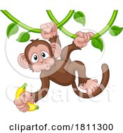 Monkey Singing on Jungle Vines with Banana Cartoon by AtStockIllustration #COLLC1811300-0021