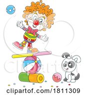 Licensed Clipart Cartoon Clown And Dog Doing Tricks
