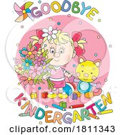 Poster, Art Print Of Licensed Clipart Cartoon Girl With Goodbye Kindergarten Text