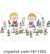 Poster, Art Print Of Licensed Clipart Cartoon Boys Playing With Toy Soldiers