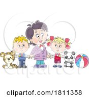 Poster, Art Print Of Licensed Clipart Cartoon Kindergartener Students And Teacher With Toys