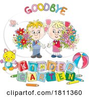 Licensed Clipart Cartoon Students And Teacher With Goodbye Kindergarten Text