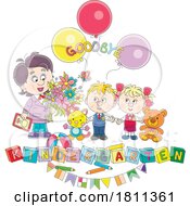 04/30/2024 - Licensed Clipart Cartoon Students And Teacher With Goodbye Kindergarten Text