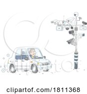 Licensed Clipart Cartoon Man Driving A Car Near Surveillance