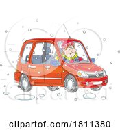 Licensed Clipart Cartoon Man Driving A Car In The Snow