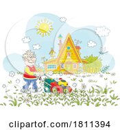 04/30/2024 - Licensed Clipart Cartoon Senior Man Mowing His Yard