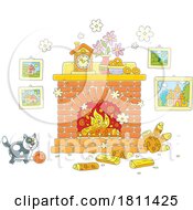Poster, Art Print Of Licensed Clipart Cartoon Cat Playing By A Fireplace