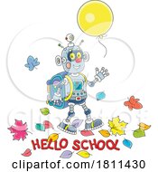 Licensed Clipart Cartoon Robot With Hello SchoolText