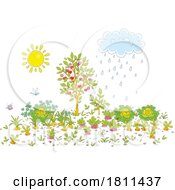 Licensed Clipart Cartoon Sun Rain Cloud And Garden