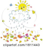 Poster, Art Print Of Licensed Clipart Cartoon Happy Sun Rain Cloud And Autumn Leaves
