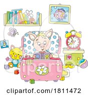 Poster, Art Print Of Licensed Clipart Cartoon Piglet Reading In Bed