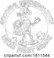 Poster, Art Print Of Licensed Clipart Cartoon Robot With Goodbye Kindergarten Hello First Grade Text