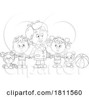 Poster, Art Print Of Licensed Clipart Cartoon Kindergartener Students And Teacher With Toys