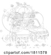 Poster, Art Print Of Licensed Clipart Cartoon Senior Couple In A Car With A Giant Pumpkin And Garden Stuff On Top