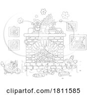 05/02/2024 - Licensed Clipart Cartoon Cat Playing By A Fireplace