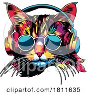 Poster, Art Print Of Colorful Kitty Cat Wearing Headphones