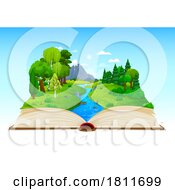 Open Book With A River And Nature Landscape