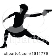 Poster, Art Print Of Woman Silhouette Action Secret Agent Spy With Gun