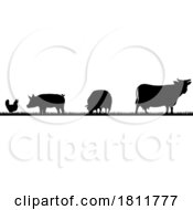 Poster, Art Print Of Farm Animals Silhouette Field Scene Landscape