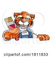 Tiger Painter Decorator Holding Paintbrush by AtStockIllustration #COLLC1811833-0021