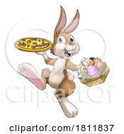 Poster, Art Print Of Easter Bunny Rabbit Cartoon Pizza Restaurant Chef