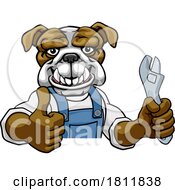 Poster, Art Print Of Bulldog Plumber Or Mechanic Holding Spanner