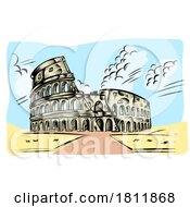 Poster, Art Print Of Rome Coliseum Hand Drawn On Sky Background