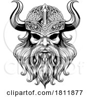 Poster, Art Print Of Viking Warrior Man Strong Mascot Face In Helmet