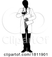 Doctor Man and Clipboard Medical Silhouette Person by AtStockIllustration #COLLC1811901-0021