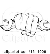 Poster, Art Print Of Fist Hand Holding Spanner Wrench Cartoon Concept