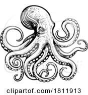 Poster, Art Print Of Octopus Cthulhu Tattoo Woodcut Kraken Mascot Squid