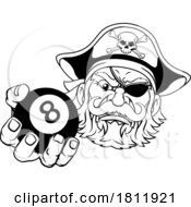 Poster, Art Print Of Pirate Angry Pool 8 Ball Billiards Mascot Cartoon