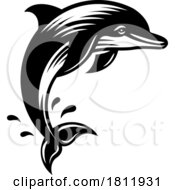 Dolphin Jumping Animal Woodcut Vintage Icon Mascot