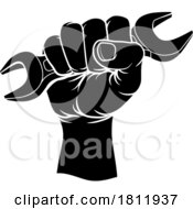 Fist Hand Holding Spanner Wrench Cartoon Concept