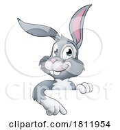 Poster, Art Print Of Easter Bunny Rabbit Cartoon Character Peeking Sign