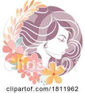 Poster, Art Print Of Woman Circle Face Flowers Hair Floral Concept