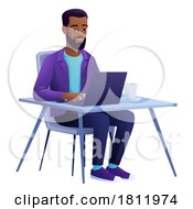 Poster, Art Print Of Man Using Laptop Computer Cartoon Illustration
