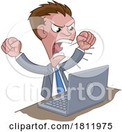 Angry Business Man Boss Shouting At Laptop Cartoon