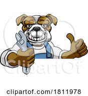 Bulldog Plumber Or Mechanic Holding Spanner