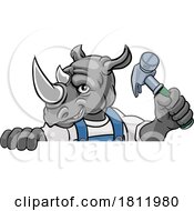 Poster, Art Print Of Rhino Carpenter Handyman Builder Holding Hammer