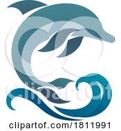Gradient Jumping Dolphin And Wave Logo