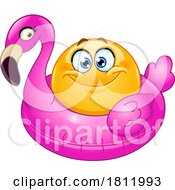 Cartoon Emoticon Floating On A Pink Flamingo Inner Tube