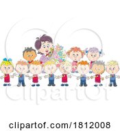 Cartoon School Children And Teacher