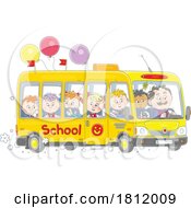 Cartoon School Children Riding A Bus To School