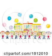 Poster, Art Print Of Cartoon School Children With Balloons