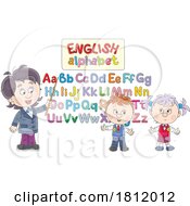 Cartoon School Children And Teacher With The Alphabet