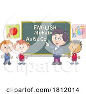Cartoon Teacher And Kids In An Alphabet Lesson