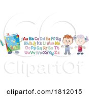 Poster, Art Print Of Cartoon School Children With A Book And Alphabet