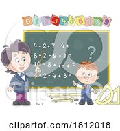 Cartoon Teacher And Boy In A Math Lesson