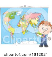 Poster, Art Print Of Cartoon School Boy With A Map